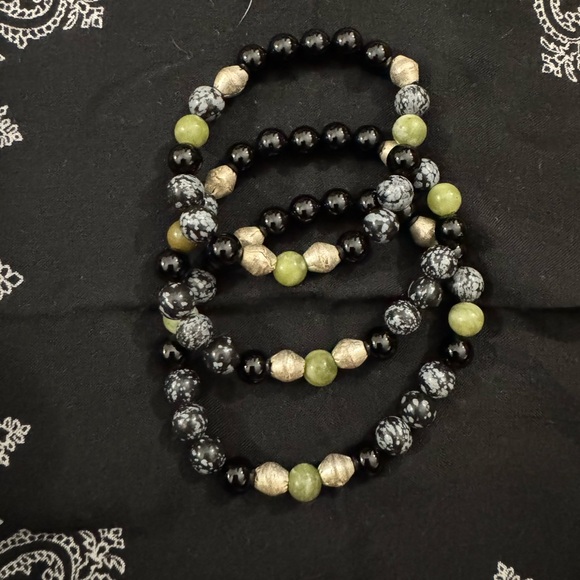 JUNGLE HIPPIE BRACELET - olive jade, snowflake obsidian, black onyx - Picture 6 of 9